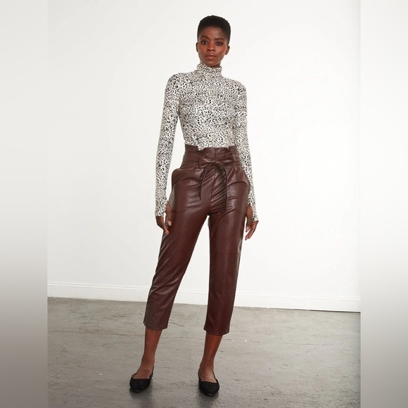 Commando Women’s Faux Leather Paperbag Pants Belted Oxblood Maroon Medium - Picture 1 of 7